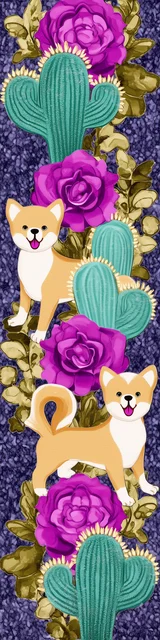 Free flower bookmark featuring a shiba inu with floral cacti elements